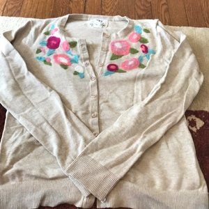 Anthropologie tan and flowered cardigan